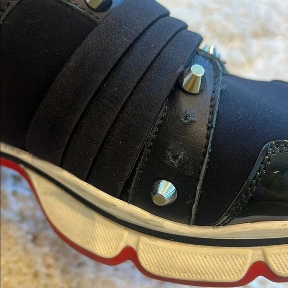 Authentic Christian Louboutin Black and Silver Studded Sneakers - Picture 3 of 11